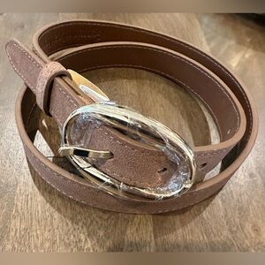 Brown Leather Belt with Gold Buckle